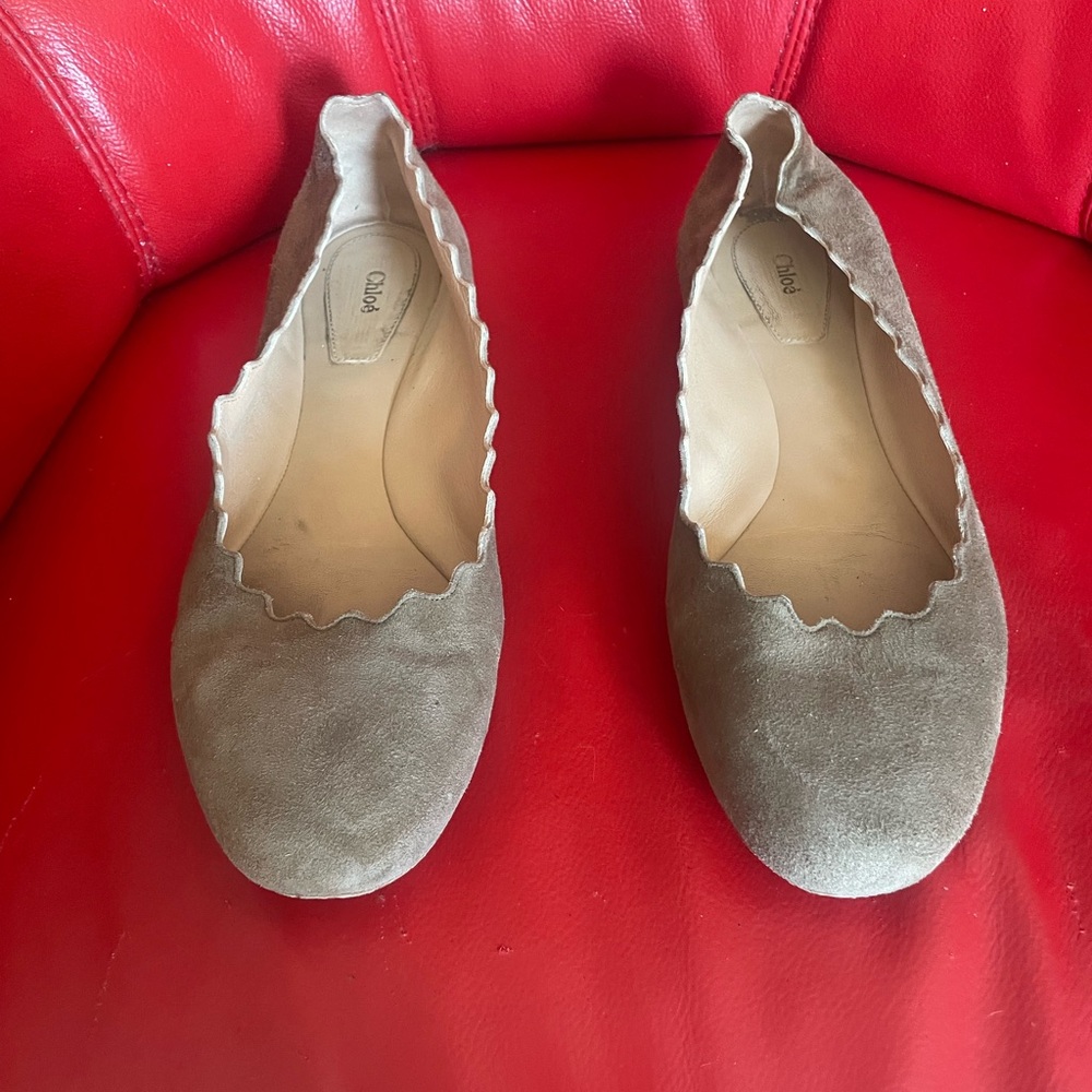 Chloe Lauren Suede Scalloped Accent Ballet Flats